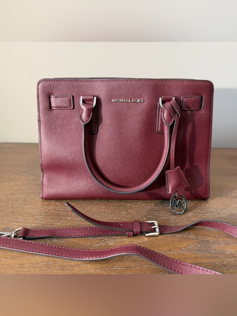Michael Kors Hamilton Satchel Burgundy Oxblood Saffiano Leather Crossbody